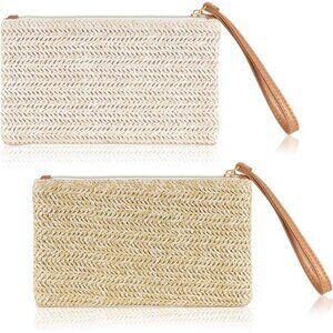 Frienda 2 Pieces Straw Clutch Purse Straw Handbag for Women Summer Beach Bag